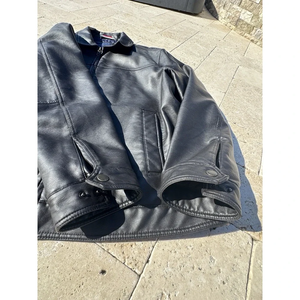 MEN'S TOMMY HILFIGER DARK BROWN FAUX LEATHER BOMBER WINTER JACKET‎ XL